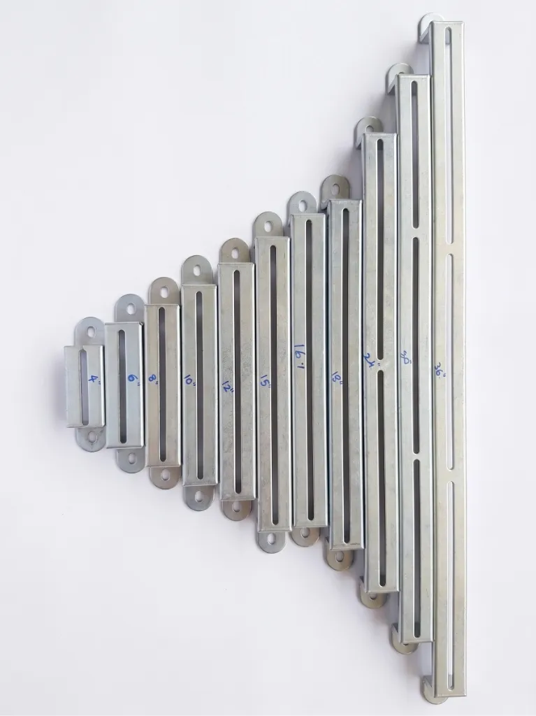 Apartment clamps complete size range from 4 inch to 36 inch vertically arranged