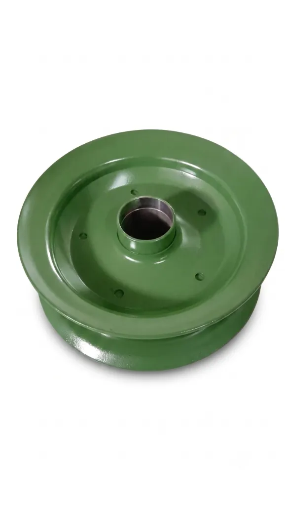 Single green powder coated wheel disc top down view